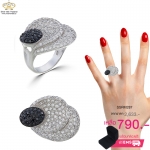 แหวนเพชร ประดับ เพชรCZ แหวนทรงดอกไม้ เกสรฝังเพชรกลมดำ กลีบดอกฝังเพชรกลมขาว ประดับแวว วาว ดีไซน์หรูหรา สวยขาดเริศๆ มีเอกลักษณ์มากงานออกแบบ โดดเด่นไม่เหมือนใคร