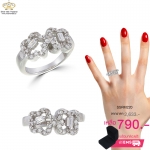 แหวนเพชร ประดับ เพชรCZ แหวนฉลุดอกไม้ 2 ดอก ฝังเพชรสี่เหลี่ยมล้อมรอบเพชรกลม ดีไซน์ทันสมัย ใส่ได้เข้ากับลุค