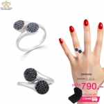 แหวนเพชร ประดับ เพชรCZ แหวนทรงกลมไขว้กัน ฝังเพชรกลมดำ ก้านแหวนเรียวเล็ก ดูสวยหรูแต่ไม่เรียบจนเกินไป ใส่ได้เรื่อยๆ ออกงานก็ได้