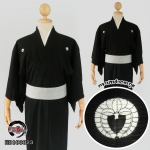 Set.กิโมโน เนื้อหนาพื้นสีดำรุ่นเนื้อบาง(รุ่นตรา5 ดอก)03 *มีตำหนิเล็กน้อย