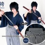 Set. กิโมโน(หน้าร้อน)ชาย+ฮากามะ สีขาว-น้ำเงิน