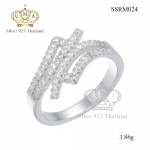 แหวนเงินแท้925เพรชประดับเพรชแท้สวิส เกรดดี น้ำใส