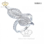 แหวนเงินแท้925เพรชประดับเพรชแท้สวิส เกรดดี น้ำใส