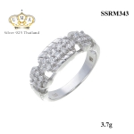 แหวนเงิน ประดับเพชร CZ แหวนแถวฝังเพชรกลมขาว 2 แถวเพิ่มความเก๋ขอบแหวนฉลุร่อง ชิ้นงานมีความละเอียด ประณีต สวยงาม