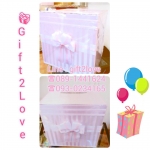 กล่องรับซองผ้าไหม ลายริ้วขาว-ชมพู