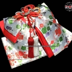 โอบิผ้าทอโบว์สำเหร็จอันใหญ่(s-M) สีเงิน ขาว ลายดอกไม้