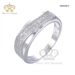 แหวนเงินแท้925เพรชประดับเพรชแท้สวิส เกรดดี น้ำใส