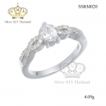แหวนเงินแท้925เพรชประดับเพรชแท้สวิส เกรดดี น้ำใส