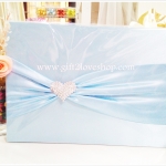 สมุดอวยพรแบบผ้าไหมตาดโบว์เข็มกลัดหัวใจใหญ่