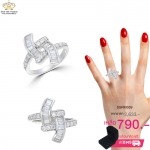 แหวนเพชร ประดับ เพชรCZ แหวนทรงไขว้ฝังเพชรกลมขาว ลายเส้นตัดฝังเพชรสี่เหลี่ยม โฉบเฉี่ยวทันสมัยควรค่าแก่การครอบครอง