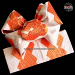 โอบิผ้าทอโบว์สำเหร็จ(s)ขาวส้ม