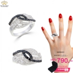 แหวนเพชร ประดับเพชรCZ ดีไซน์หรูด้วยลายเส้นไขว้ประดับเพชร 2 สี ขาว-ดำสลับหน้าแหวน‪แหวนดีไซน์‬เก๋ หวานซ่อนเปรี้ยว ออกแบบได้ล้ำสวยขาดในสามโลก