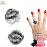 แหวนเพชร ประดับ เพชรCZ แหวนทรงเก๋แปลกตา ฝังเพชรสี่เหลี่ยมประดับเคียงคู่เพชรกลมดำ เพชรประกายแวว วาว เทียบเท่าเพชรแท้ ออกแบบดีไซน์ความคิดสร้างสรรค์ ให้คุณได้สวยเจิดจรัสในทุกลุค