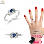 แหวนเงิน ประดับเพชร CZ แหวนพลอยทรงรูปหัวใจสีน้ำเงิน ล้อมเพชร ทรงแบบโมเดิร์น จัดเต็มแบบหรูๆ ดีเทลสวยตรึงใจ