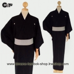 กิโมโน เนื้อหนาพื้นสีดำ (รุ่นตรา5 ดอก/หน้า2/หลัง3)01