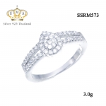 แหวนเงิน ประดับเพชร CZ แหวนทรงหยดน้ำเล่นดีไซน์ช่วงบ่าฉลุฝังเพชรเรียง 2 แถว งานเวอร์วังอลังการ เปล่งประกายเจิดจรัส แวววับงามจับใจ