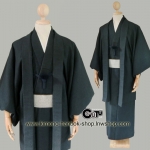 set.กิโมโนชาย สีกรมพื้น+ฮาโอริ+ โอบิ(3ชิ้น)