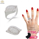 แหวนเพชร ประดับ เพชรCZ แหวนทรงใบไม้ฝังเพชรกลมขาว แวววาวเพิ่มความเก๋ไก๋ฉลุตรงขอบใบ ก้านแหวนเรียว เลอค่ามีเสน่ห์ชวนหลงใหล