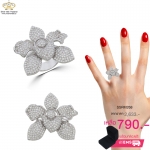 แหวนเพชร ประดับ เพชรCZ แหวนทรงกล้วยไม้ ฝังเพชรแวววาวและดูหรูหรา ด้วยเพชรทรงกลมจำนวนมากที่นำมาตกแต่งนั้นผ่านการเจียระไนอย่างประณีต ดีไซน์สวยหรูดูแพง งานเวอร์วังอลังการ