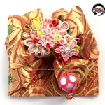 โอบิผ้าทอโบว์สำเหร็จอันใหญ่(s-M) สีทอง ประดับดอกไม้