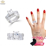 แหวนคู่เพชร ประดับเพชรCZ แหวนเพชรเม็ดชูทรงสี่เหลี่ยม ตัวเรือนเงินแท้100% (เงินแท้92.5%) คู่กับแหวนแถวเพชรแทปเปอร์ ดีไซน์ใหญ่อลังการเพชรแวว วาวสวยใจจับใจ 1 set มี 2 วง สามารถใส่ เป็นคู่ หรือ แยก ใส่ได้ค่ะ [Size 8 = เบอร์ 57 (ร้านทองทั่วไป)]