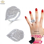 แหวนเพชร ประดับ เพชรCZ แหวนใบไม้ฝังเพชร CZ เต็มใบ ก้านแหวนเรียวเล็ก ทรงแบบโมเดิร์น จัดเต็มแบบหรูๆ ดีเทลสวยตรึงใจ