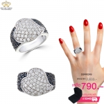 แหวนเพชร ประดับ เพชรCZ ตัวเรือนเงินแท้100% (เงินแท้92.5%) แหวนทรงหัวใจนูนใหญ่ แวววาวและดูหรูหรา ด้วยเพชรทรงกลมขาวจำนวนมาก ช่วงบ่าแหวนฝังเพชรกลมดำ คอลเลคชั่นนี้ ฮอตแรงเว่อร์ ไม่มีใครเกิน [Size 6 = เบอร์ 52 (ร้านทองทั่วไป)]