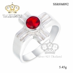 แหวนเงิน ประดับเพชร CZ แหวนกากบาท ประดับพลอยสีแดง ดีไซน์สไตล์ร่วมสมัย ใส่ได้ทุกโอกาส mix ง่ายๆ ได้ทุกแนว ใส่แล้วสวยเริ้ดเลย วงนี้ไม่ต้องห่วงคะ งานดีประณีตทุกขั้นตอน