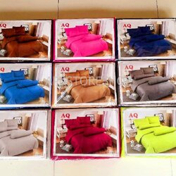 ขายส่ง ชุดผ้าปูที่นอนพร้อมผ้านวม 6ฟุตx6ชิ้น สีพื้น-ลายริ้ว ส่ง 410 บาท
