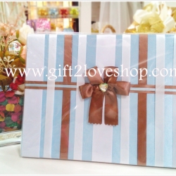 สมุดอวยพรแบบผ้าไหมลายริ้วฟ้า-น้ำตาล