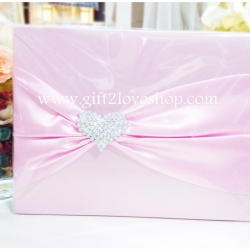 สมุดอวยพรแบบผ้าไหมตาดโบว์เข็มกลัดหัวใจใหญ่