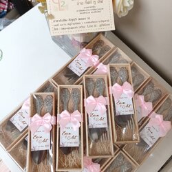 ช้อนส้อมกาแฟแพคกล่องไม้