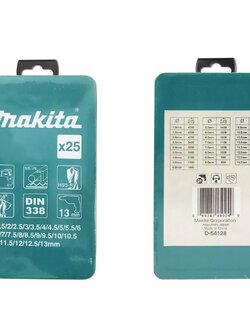 MAKITA D-54128 ชุดดอกสว่านเจาะเหล็ก HSS-R (สีดำ) ขนาด 1-13มม. (25ดอก/ชุด) บรรจุในกล่องโลหะ