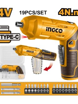 INGCO สว่านไขควงไร้สาย 4V พร้อมดอกไขควง 19ชิ้น CSDLI0442