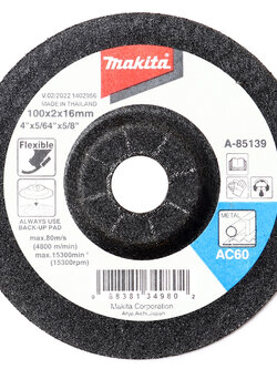 ใบเจียร์เหล็กอ่อนตัว MAKITA 4″ 100x2x16mm AC60 A-85139