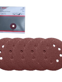 BOSCH กระดาษทรายกลม 5 นิ้ว สีแดง หลังสักหลาด P80 (5ใบ) 2608621579