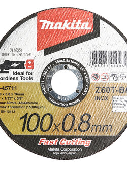 ใบตัดสแตนเลส MAKITA 4″ 100×0.8mm Z60T B-45711