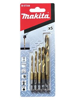 ชุดดอกสว่านHSS-TiN Impact Drill Bit With 1/4″ MAKITA #B-57308 (5Pcs/Set)
