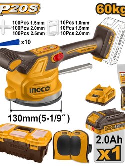 INGCO เครื่องดูดสั่นกระเบื้องไร้สาย 20 โวลต์ รุ่น CTVLI20018 แรงดูดกระเบื้องสูง 60 กก. รวมแบตเตอรี่และแท่นชาร์จ