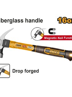 INGCO ค้อนหงอนด้ามไฟเบอร์ 16oz หัวค้อนมีแม่เหล็กจับตะปู รุ่น HCH81016