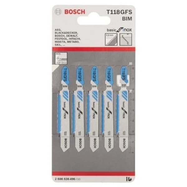 2608636442 BOSCH T118GFS ใบเลื่อยจิ๊กซอว์ตัดสแตนเลส (5 ใบ/แพค)
